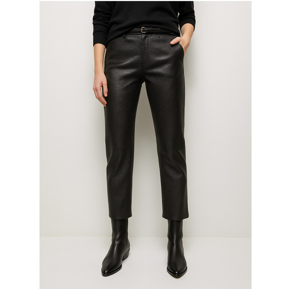 NWT! Nili Lotan 0 Lambskin Leather Pants $1290 Snakeskin Crop Straight Leg Black - Picture 13 of 13